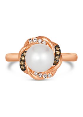 1/8 ct. t.w. Diamond and Freshwater Pearl Ring in 14K Strawberry Gold® 