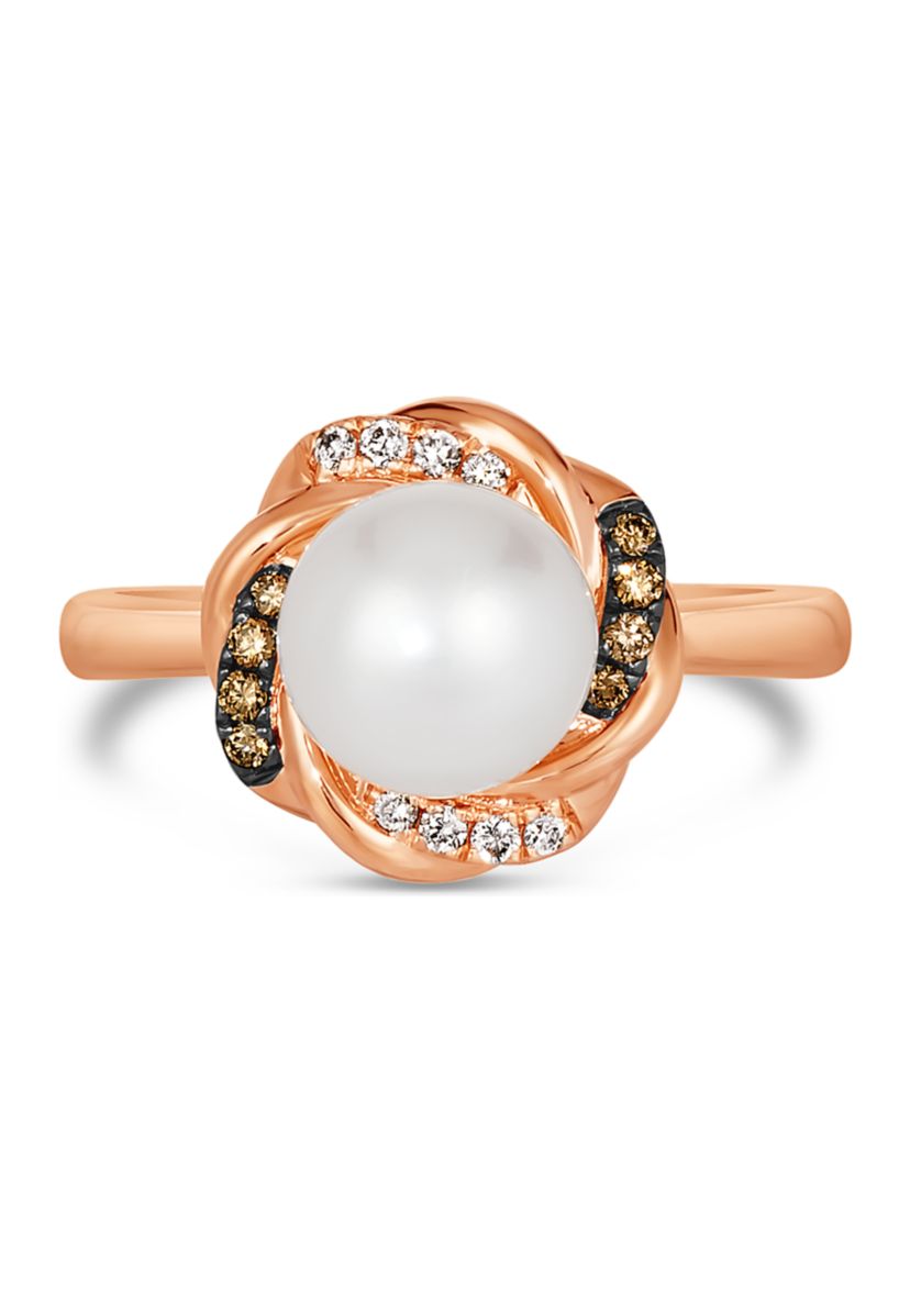 1/8 ct. t.w. Diamond and Freshwater Pearl Ring in 14K Strawberry Gold® 