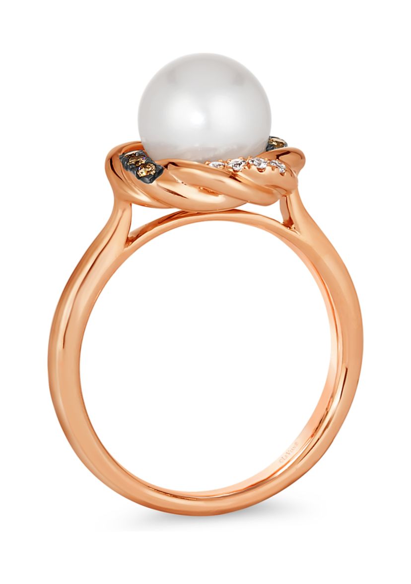 1/8 ct. t.w. Diamond and Freshwater Pearl Ring in 14K Strawberry Gold® 