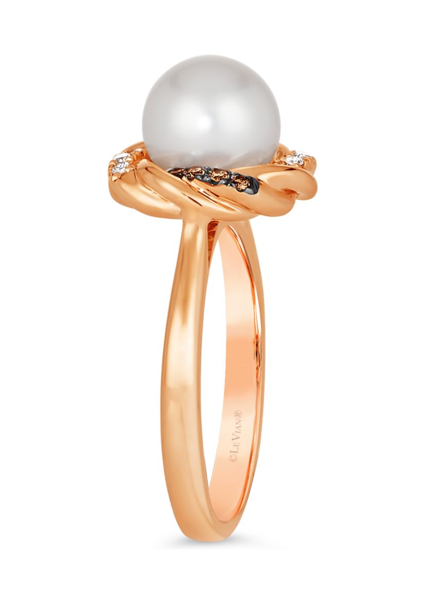 1/8 ct. t.w. Diamond and Freshwater Pearl Ring in 14K Strawberry Gold® 