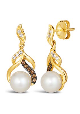 Le Vian 1/5 ct. t.w. Diamond and Freshwater Pearl Earrings in 14K Honey Gold