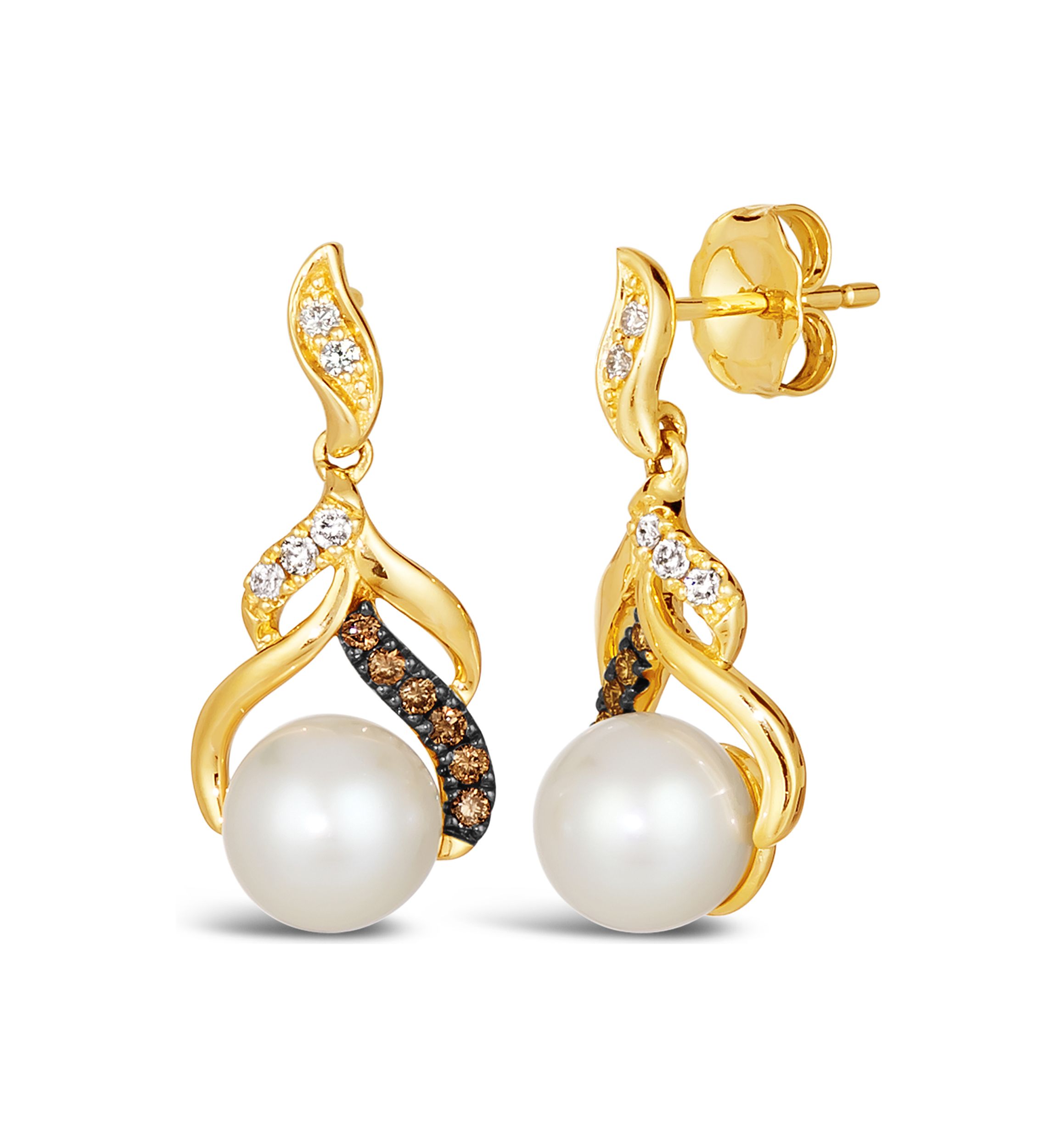 1/5 ct. t.w. Diamond and Freshwater Pearl Earrings in 14K Honey Gold™