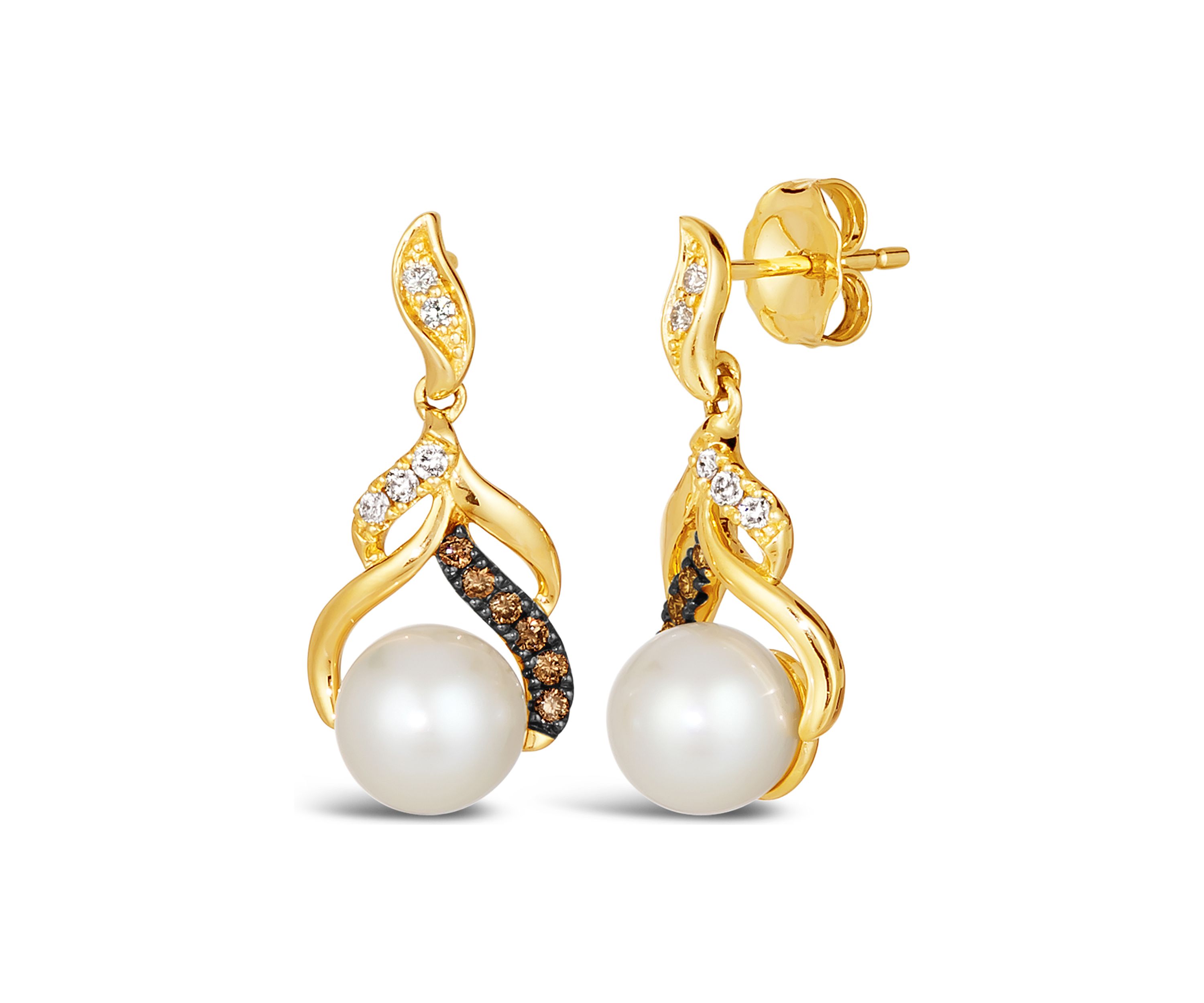 1/5 ct. t.w. Diamond and Freshwater Pearl Earrings in 14K Honey Gold™