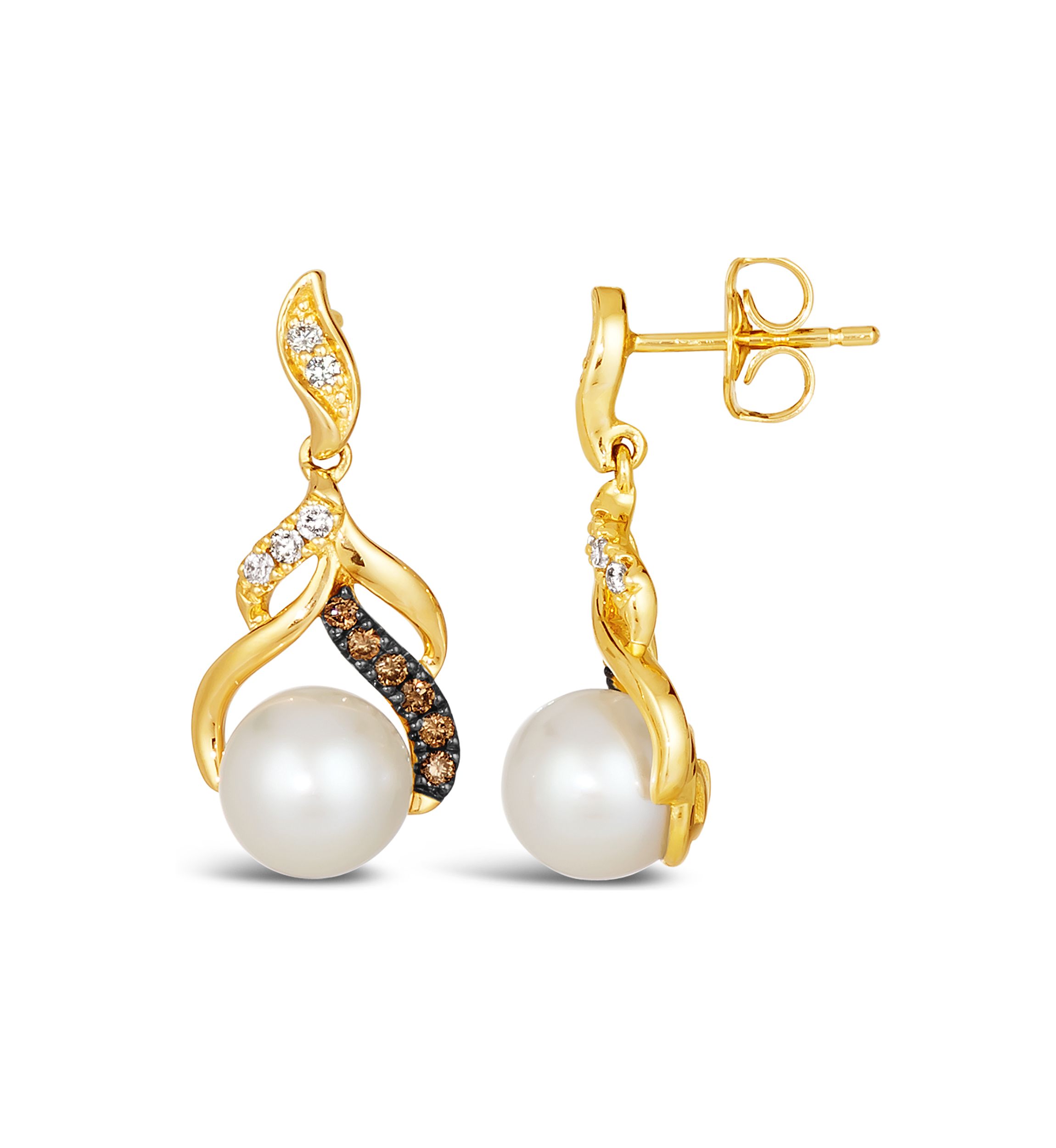 1/5 ct. t.w. Diamond and Freshwater Pearl Earrings in 14K Honey Gold™