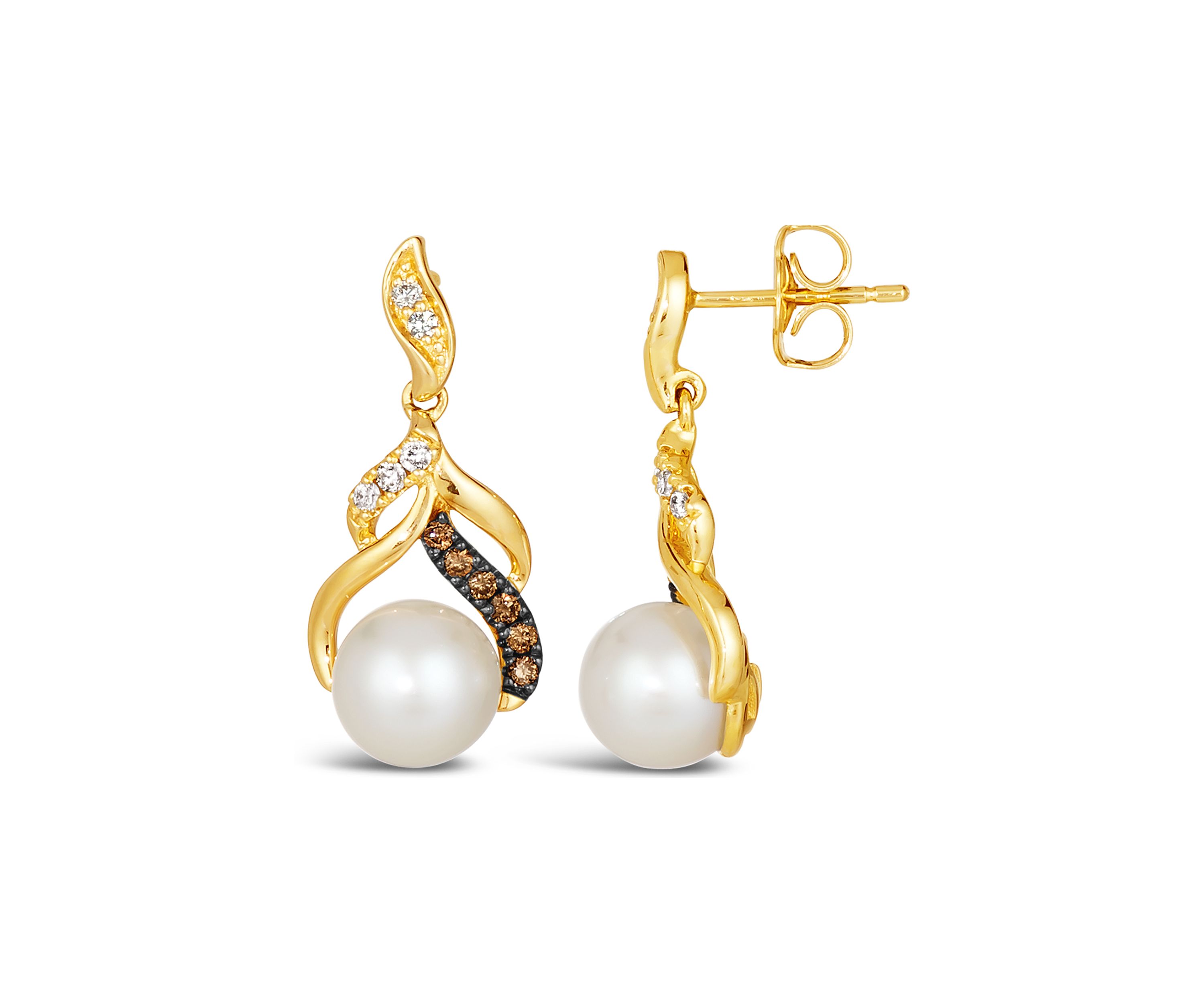 1/5 ct. t.w. Diamond and Freshwater Pearl Earrings in 14K Honey Gold™