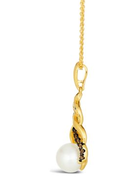 1/10 ct. t.w. Diamond and Freshwater Pearl Pendant Necklace in 14K Honey Gold™