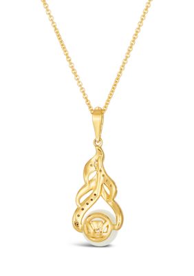 1/10 ct. t.w. Diamond and Freshwater Pearl Pendant Necklace in 14K Honey Gold™