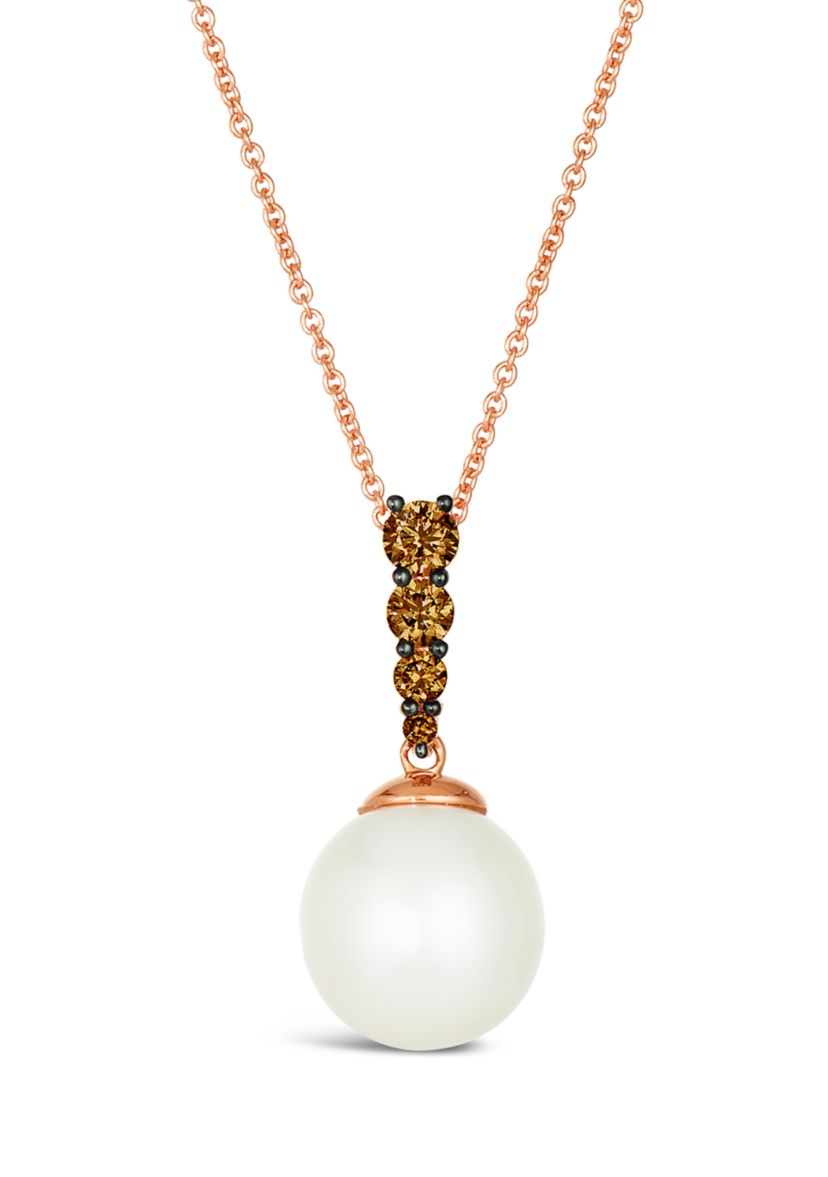 1/4 ct. t.w. Chocolate Diamond® and Freshwater Pearl Pendant Necklace in 14K Strawberry Gold® 
