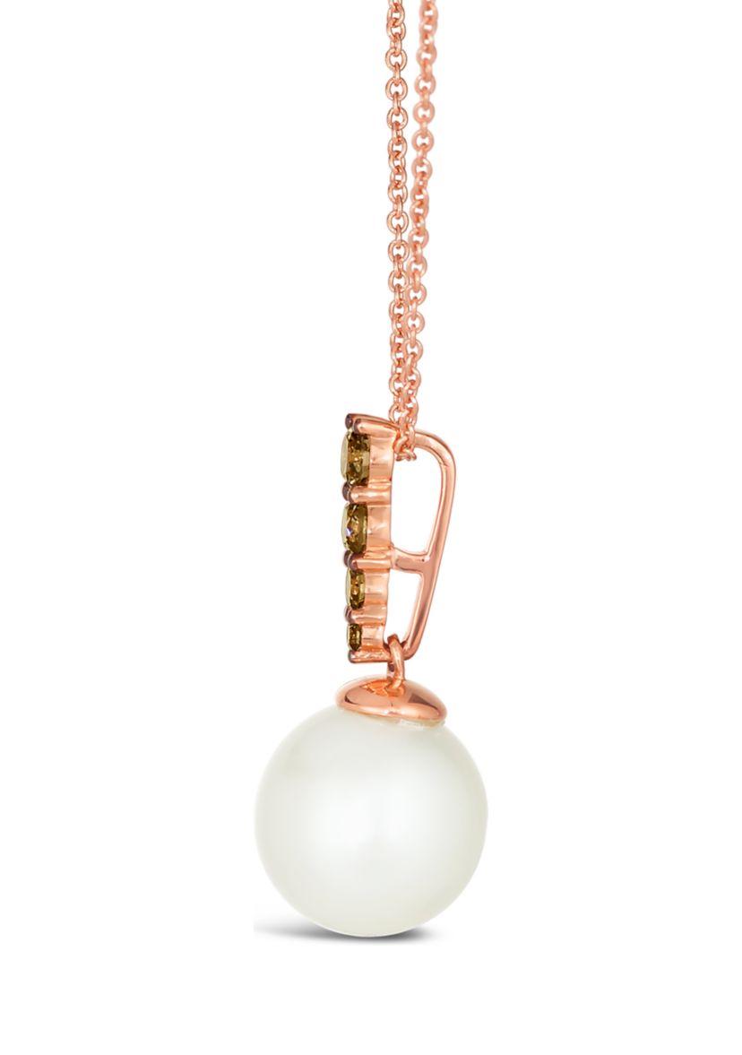 1/4 ct. t.w. Chocolate Diamond® and Freshwater Pearl Pendant Necklace in 14K Strawberry Gold® 