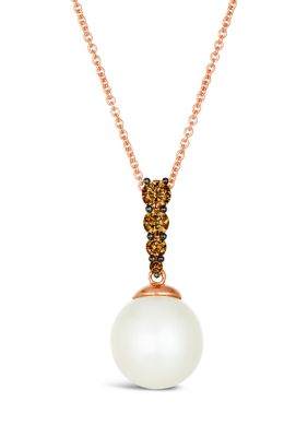 Le Vian 3/8 Ct. T.w. Chocolate DiamondÂ® And Freshwater Pearl Pendant Necklace In 14K Strawberry Gold