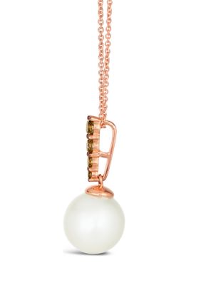 3/8 ct. t.w. Chocolate Diamond® and Freshwater Pearl Pendant Necklace in 14K Strawberry Gold®