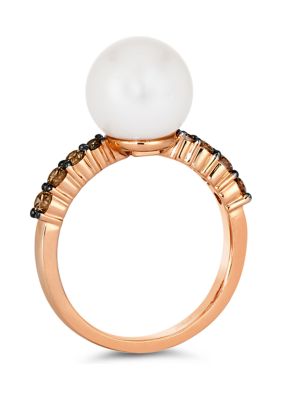 3/8 ct. t.w. Chocolate Diamond® and Freshwater Pearl Ring in 14K Strawberry Gold®