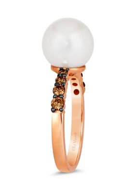 3/8 ct. t.w. Chocolate Diamond® and Freshwater Pearl Ring in 14K Strawberry Gold®