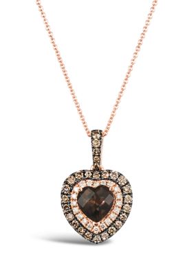Le Vian 1 Ct. T.w. Diamond And 1 Ct. T.w. Smoky Quartz Heart Pendant Necklace In 14K Strawberry Gold