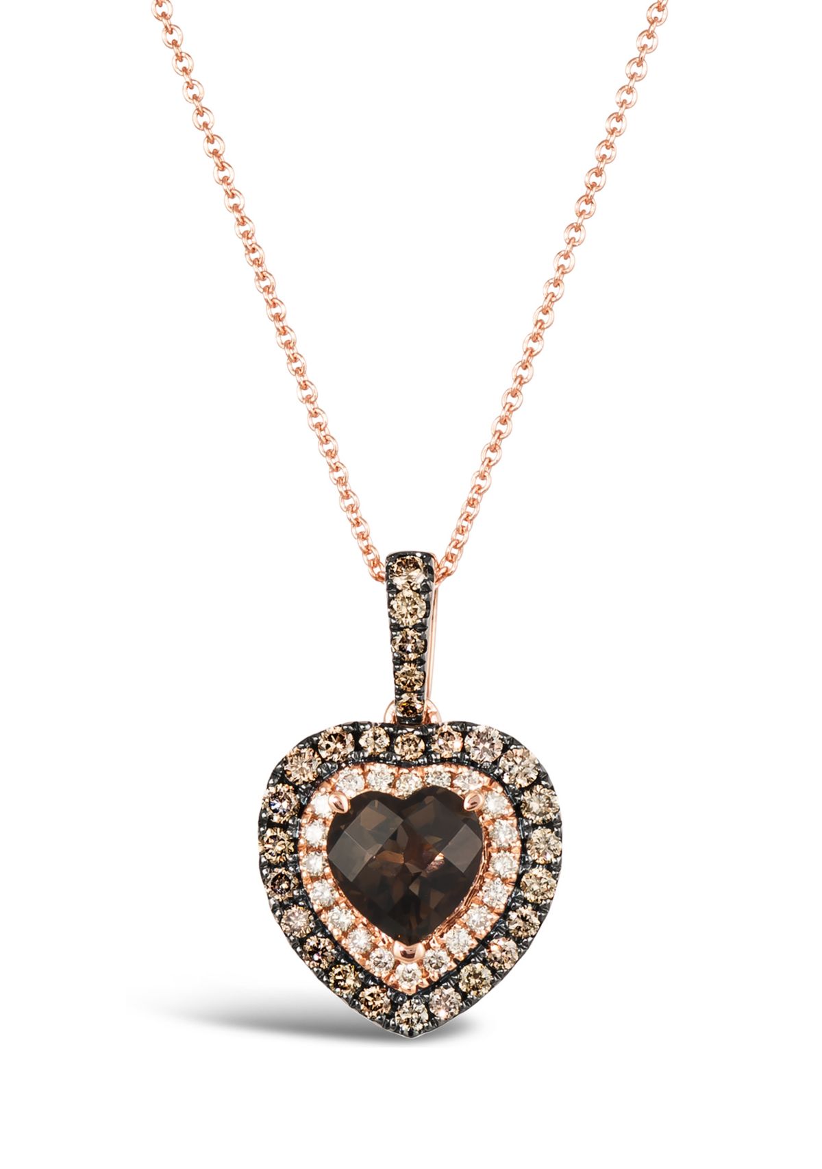 1 ct. t.w. Diamond and 1 ct. t.w. Smoky Quartz Heart Pendant Necklace in 14K Strawberry Gold® 