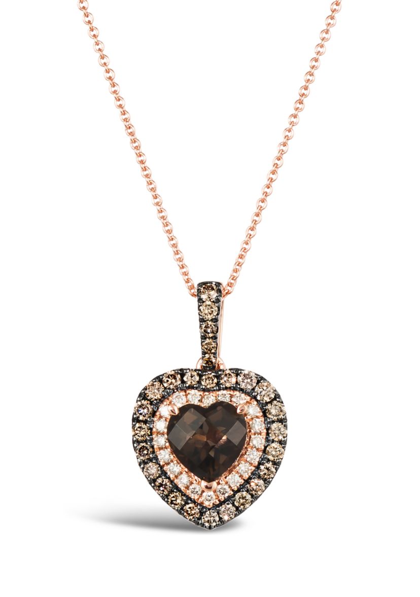 1 ct. t.w. Diamond and 1 ct. t.w. Smoky Quartz Heart Pendant Necklace in 14K Strawberry Gold® 