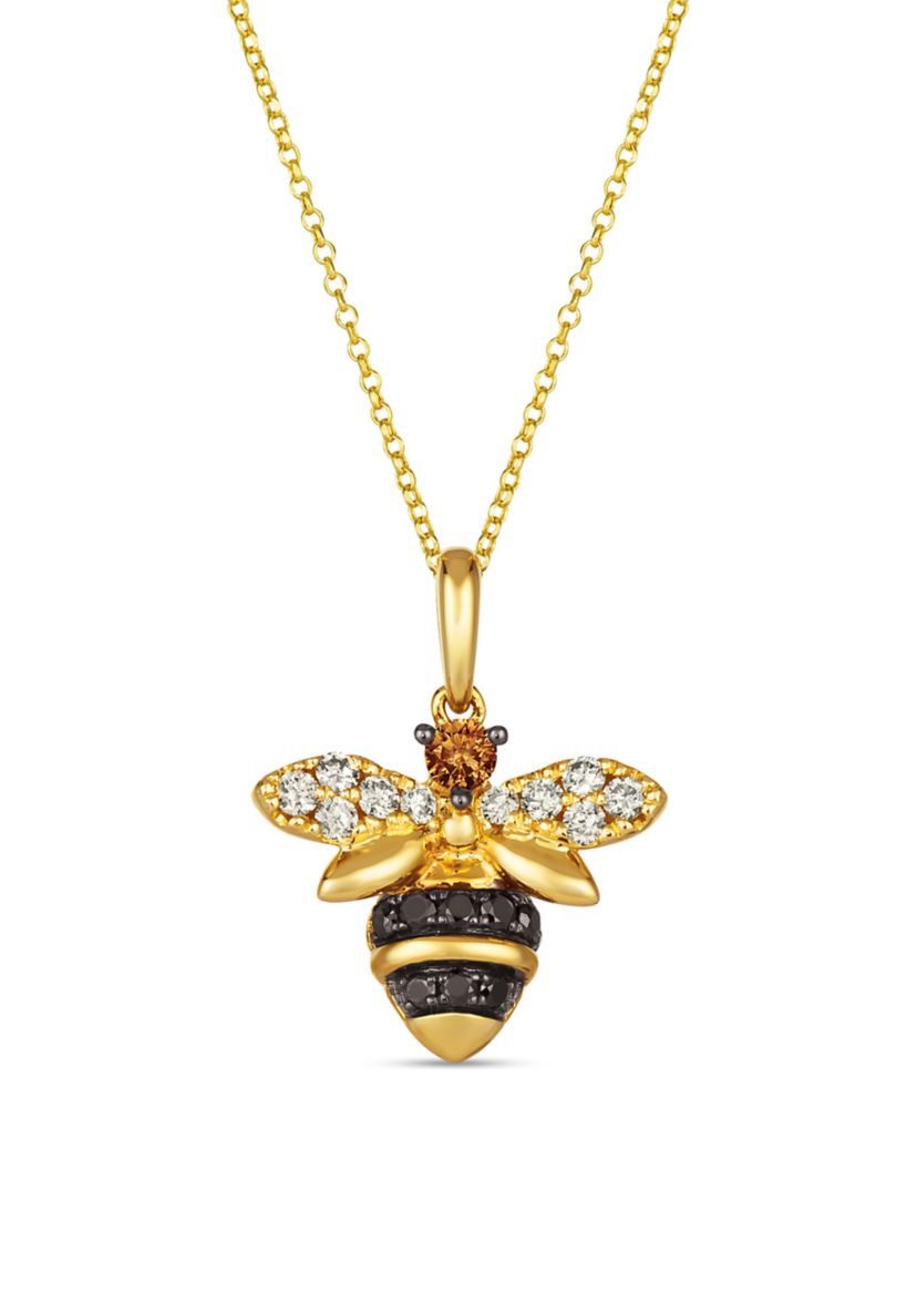 1/4 ct. t.w. Nude Diamond™, 1/6 ct. t.w. Blackberry Diamond®, and 1/10 ct. t.w. Chocolate Diamond® Bee Pendant Necklace in 14K Honey Gold™"