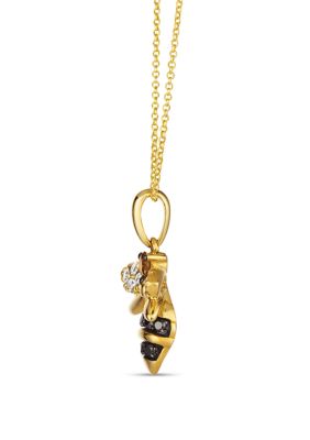 1/4 ct. t.w. Nude Diamond™, 1/6 ct. t.w. Blackberry Diamond®, and 1/10 ct. t.w. Chocolate Diamond® Bee Pendant Necklace in 14K Honey Gold™"