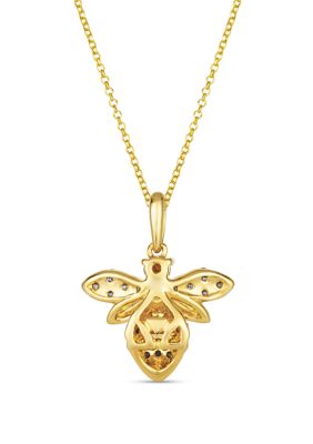 1/4 ct. t.w. Nude Diamond™, 1/6 ct. t.w. Blackberry Diamond®, and 1/10 ct. t.w. Chocolate Diamond® Bee Pendant Necklace in 14K Honey Gold™"