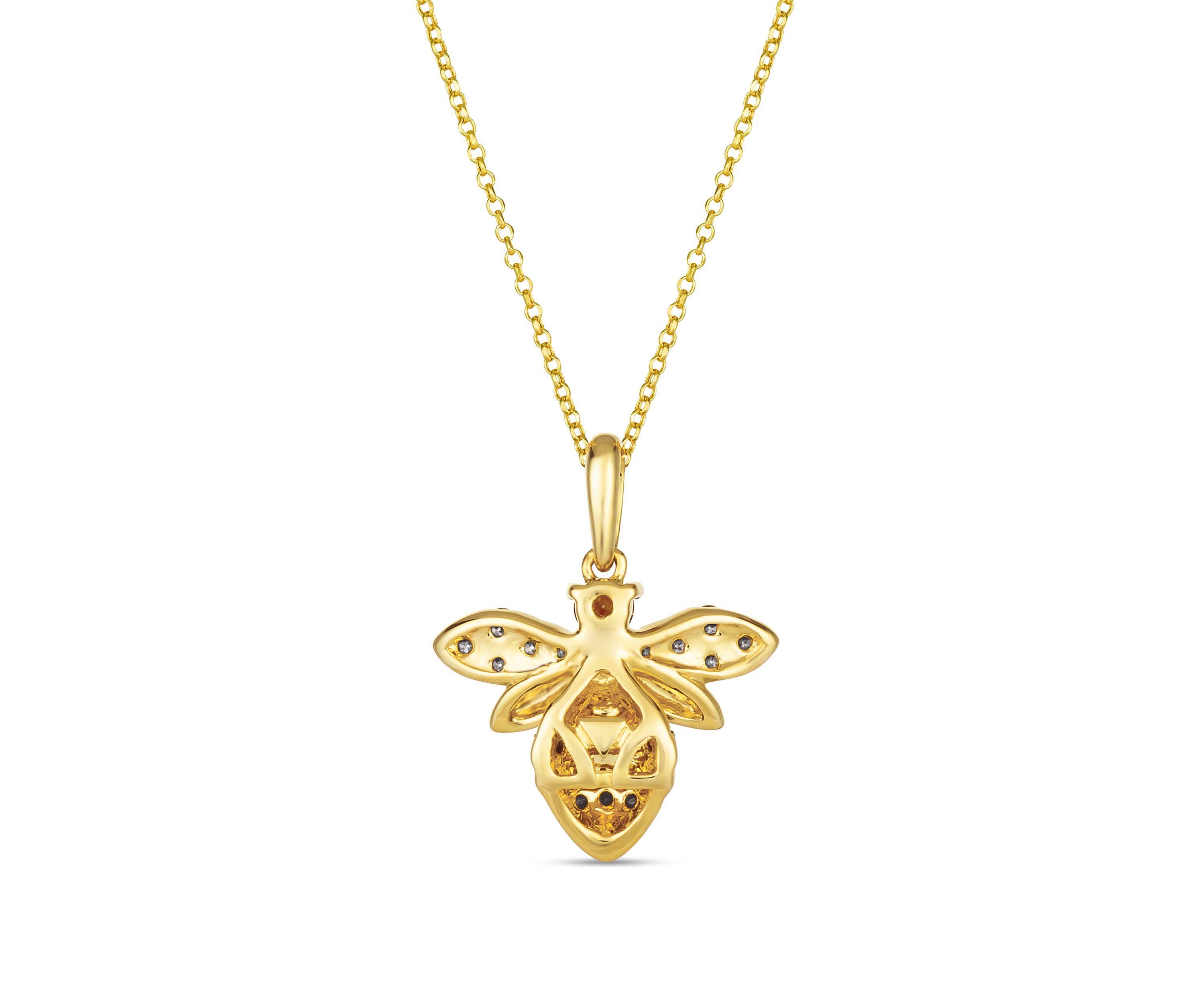 1/4 ct. t.w. Nude Diamond™, 1/6 ct. t.w. Blackberry Diamond®, and 1/10 ct. t.w. Chocolate Diamond® Bee Pendant Necklace in 14K Honey Gold™"