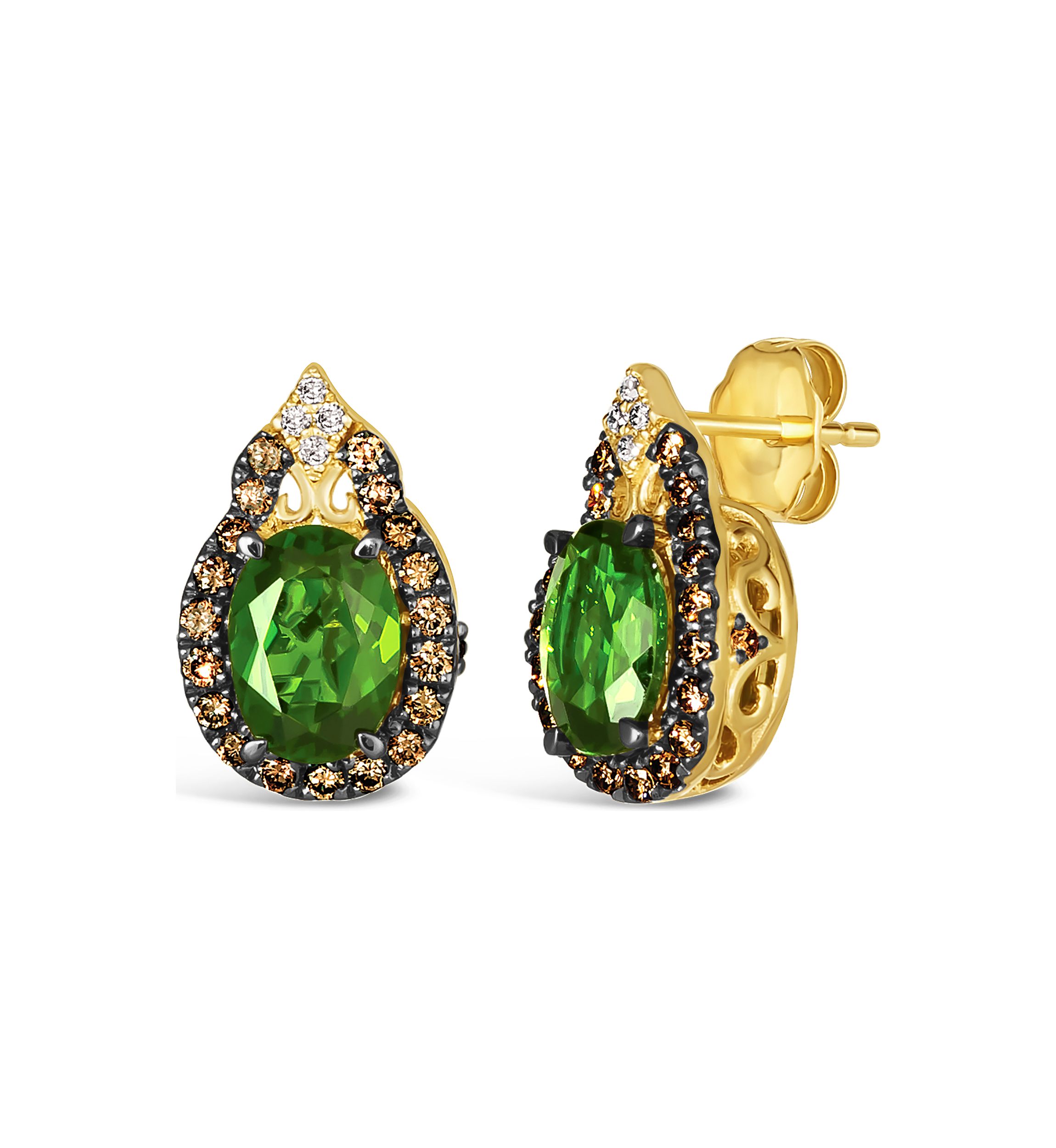 2 ct. t.w. Pistachio Diopsides®, 3/8 ct. t.w. Chocolate Diamonds®, and Nude Diamond™ Earrings in 14K Yellow Gold