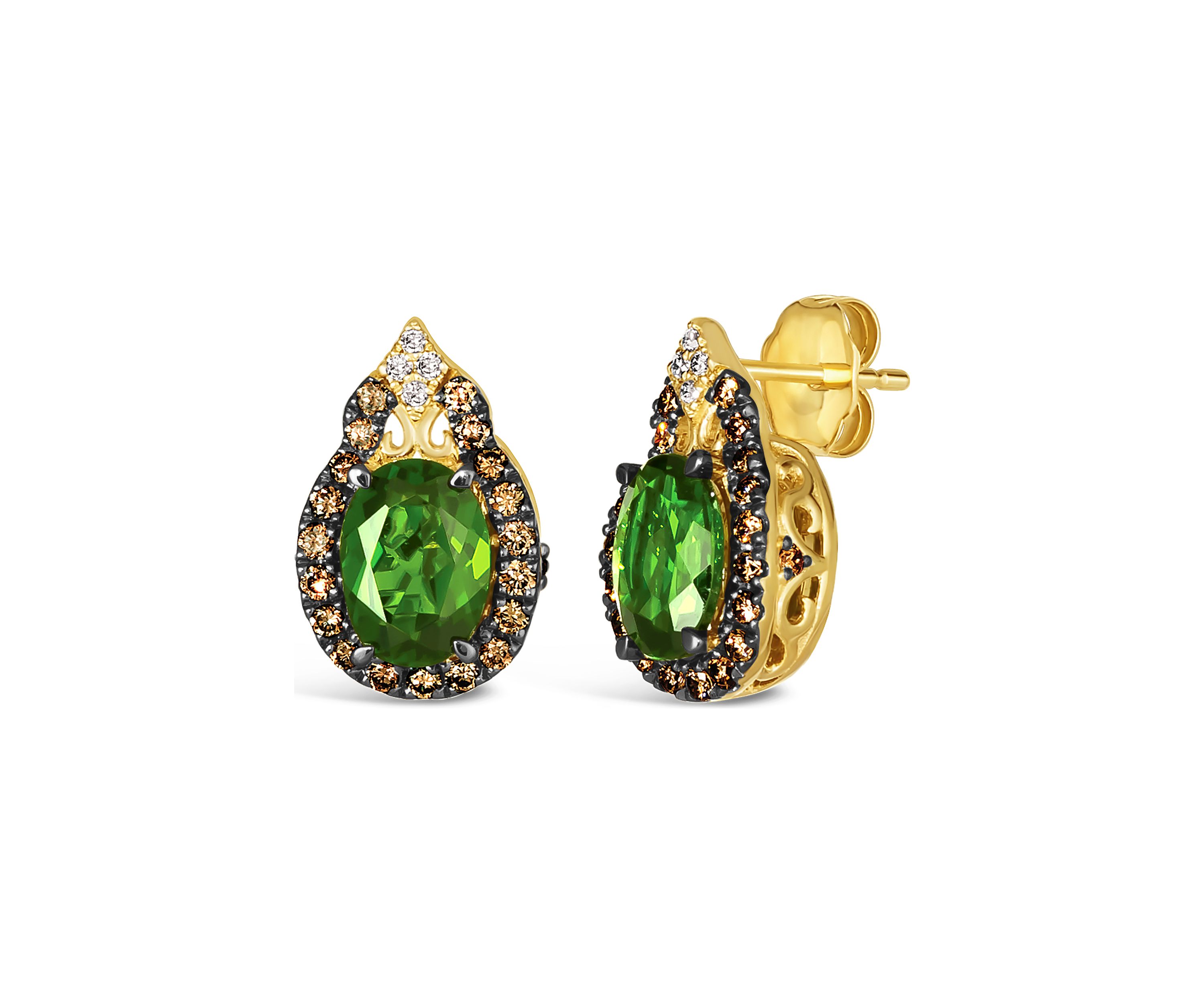 2 ct. t.w. Pistachio Diopsides®, 3/8 ct. t.w. Chocolate Diamonds®, and Nude Diamond™ Earrings in 14K Yellow Gold