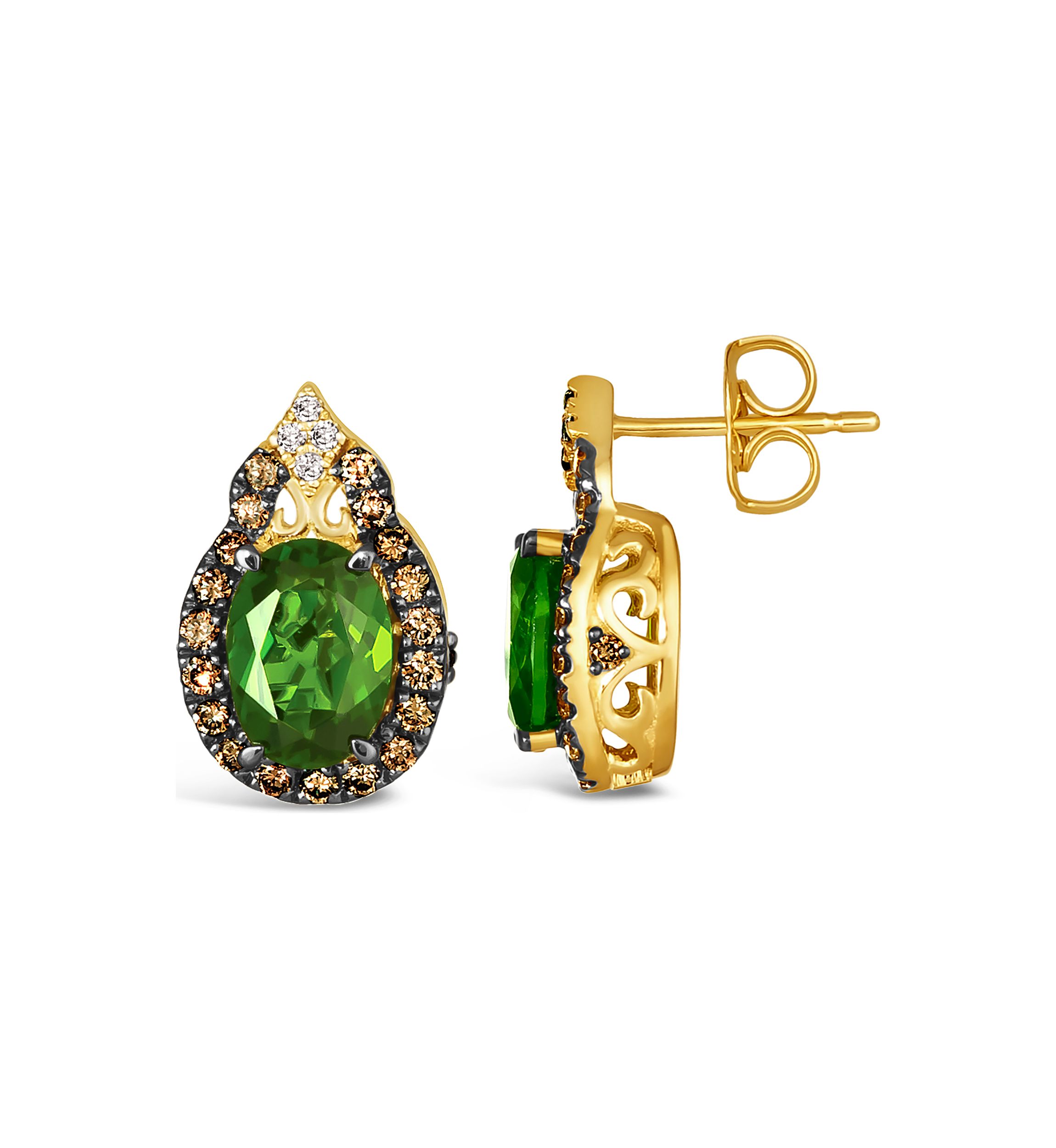 2 ct. t.w. Pistachio Diopsides®, 3/8 ct. t.w. Chocolate Diamonds®, and Nude Diamond™ Earrings in 14K Yellow Gold