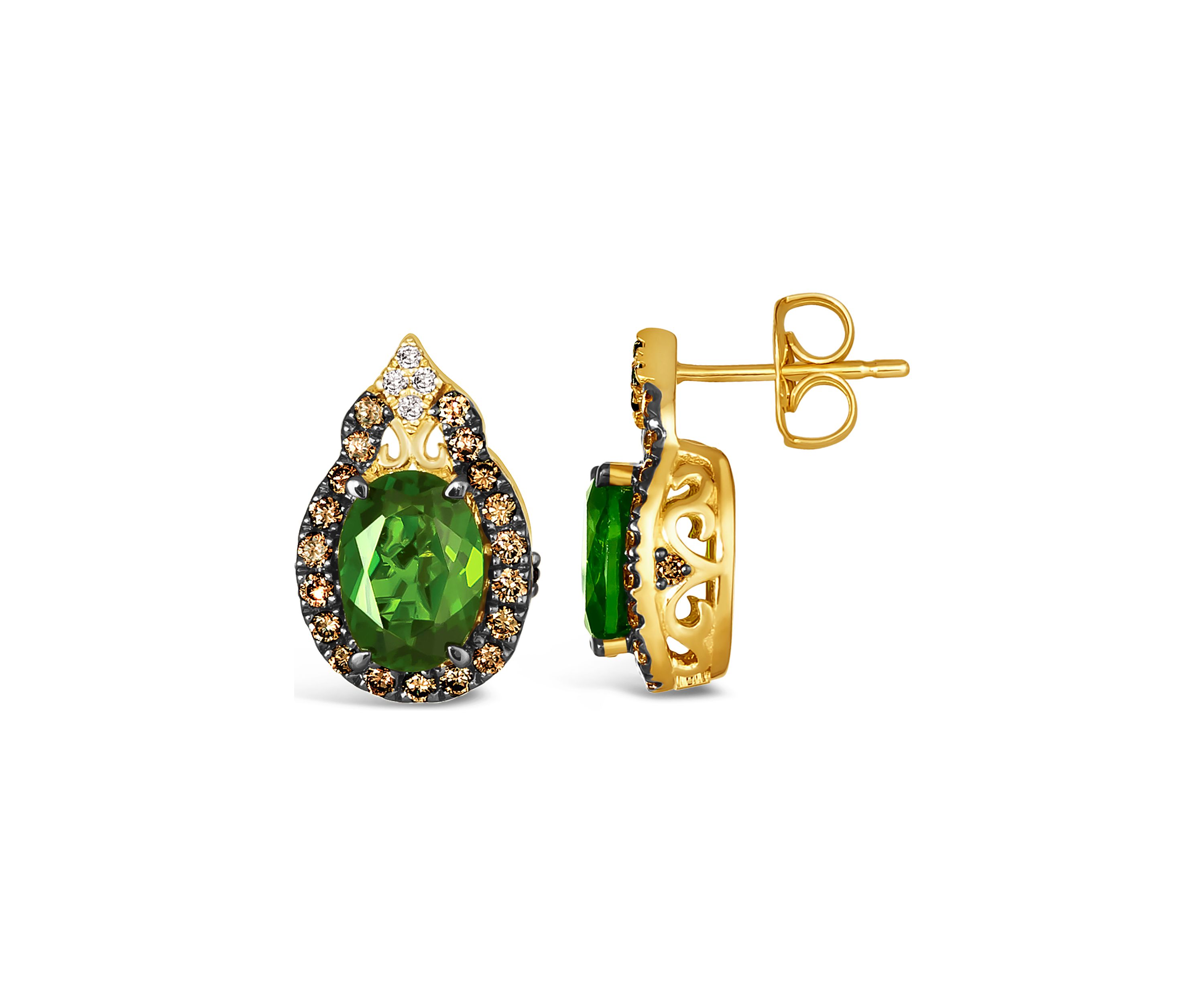 2 ct. t.w. Pistachio Diopsides®, 3/8 ct. t.w. Chocolate Diamonds®, and Nude Diamond™ Earrings in 14K Yellow Gold
