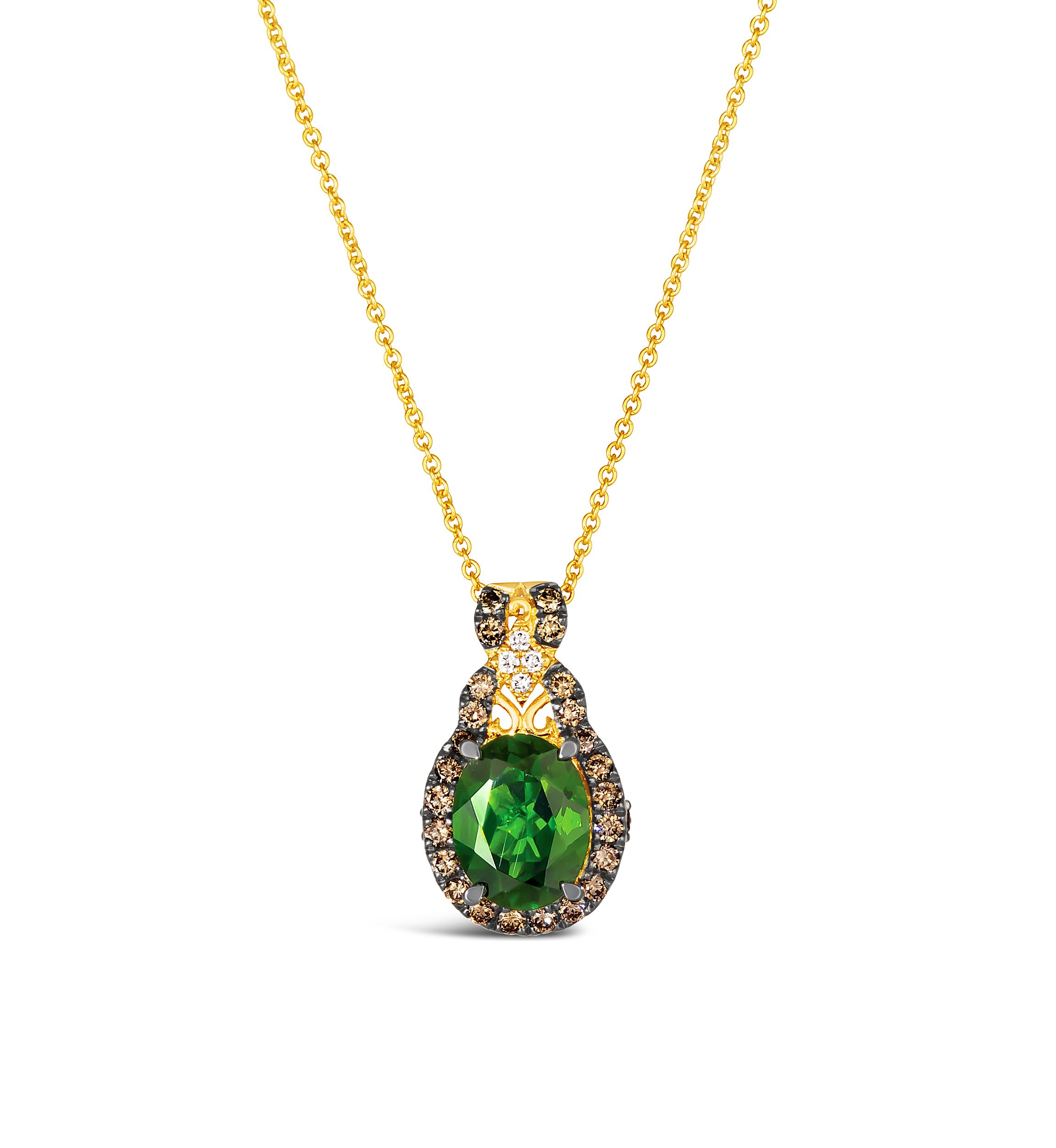 1.5 ct. t.w. Pistachio Diopside® and 1/3 ct. t.w. Chocolate Diamonds® Necklace in 14K Yellow Gold