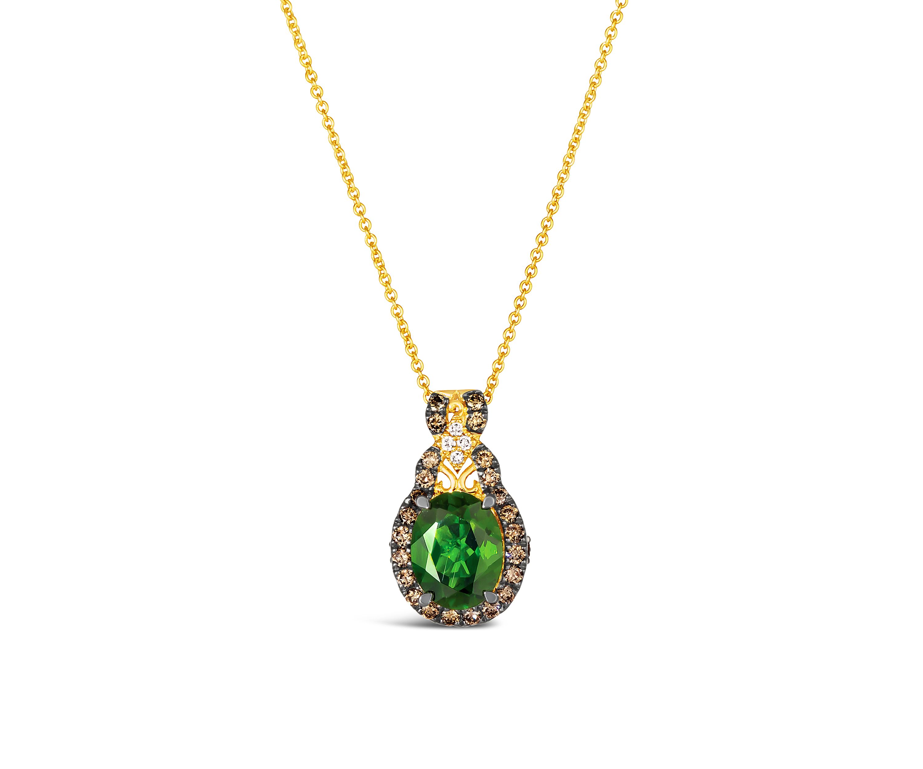 1.5 ct. t.w. Pistachio Diopside® and 1/3 ct. t.w. Chocolate Diamonds® Necklace in 14K Yellow Gold