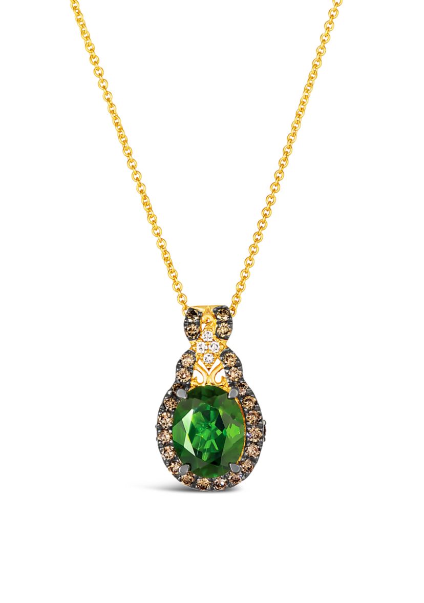 1.5 ct. t.w. Pistachio Diopside® and 1/3 ct. t.w. Chocolate Diamonds® Necklace in 14K Yellow Gold