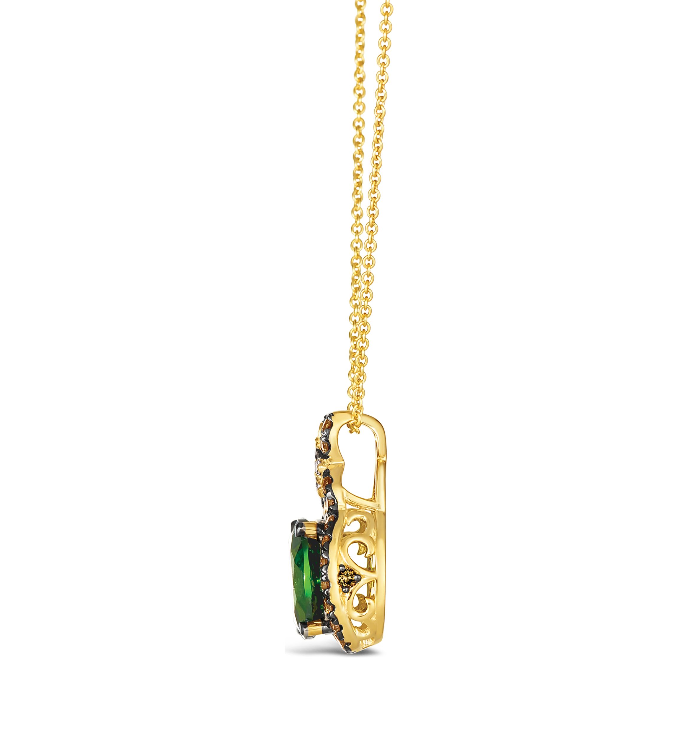 1.5 ct. t.w. Pistachio Diopside® and 1/3 ct. t.w. Chocolate Diamonds® Necklace in 14K Yellow Gold