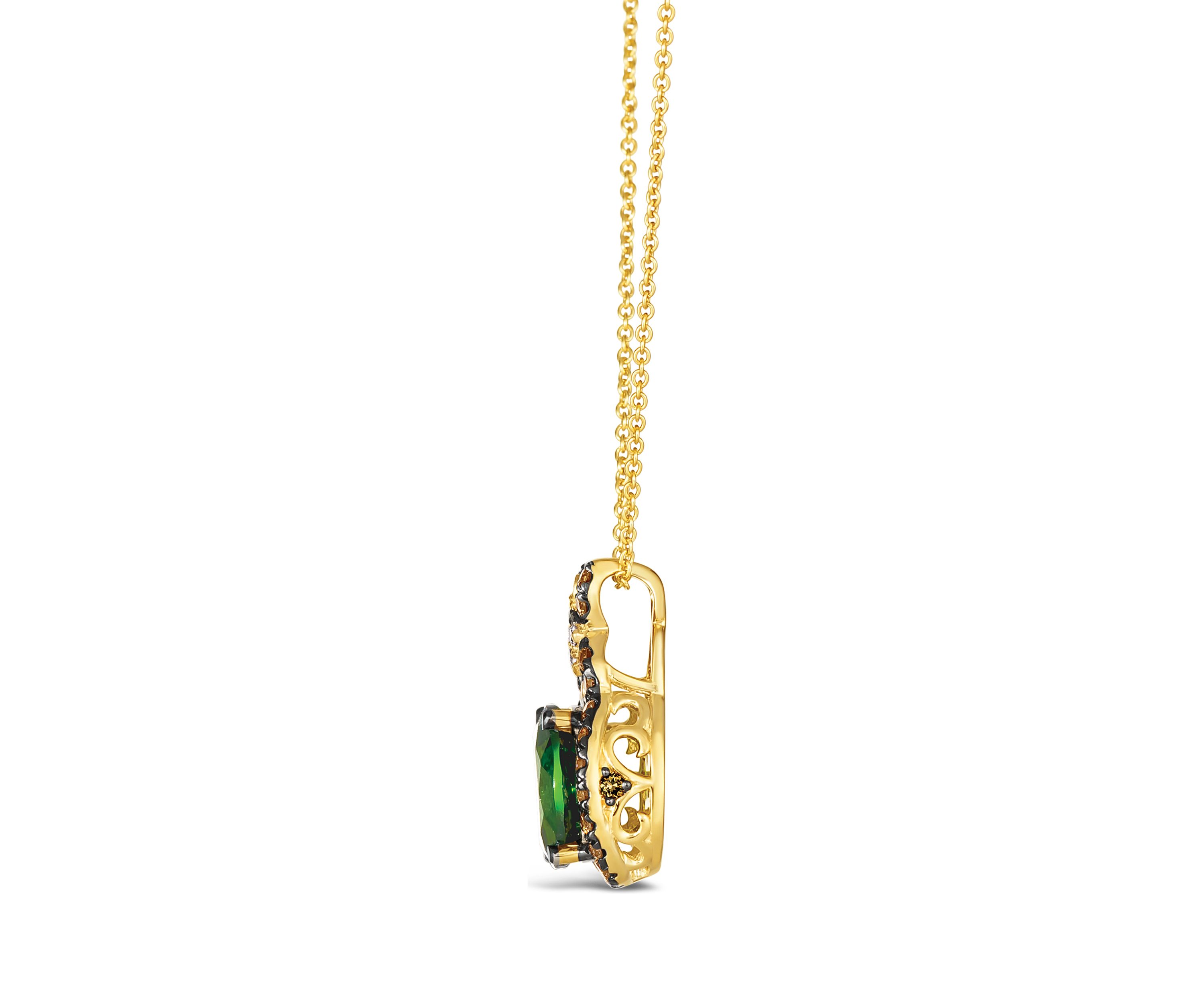 1.5 ct. t.w. Pistachio Diopside® and 1/3 ct. t.w. Chocolate Diamonds® Necklace in 14K Yellow Gold