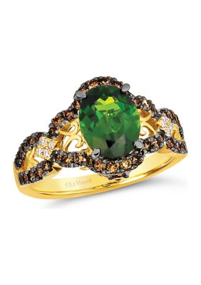 1.5 ct. t.w. Pistachio Diopside®, 5/8 ct. t.w. Chocolate Diamonds®, and Nude Diamonds™ Ring in 14K Yellow Gold