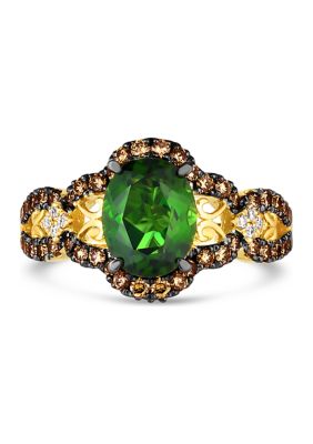 1.5 ct. t.w. Pistachio Diopside®, 5/8 ct. t.w. Chocolate Diamonds®, and Nude Diamonds™ Ring in 14K Yellow Gold