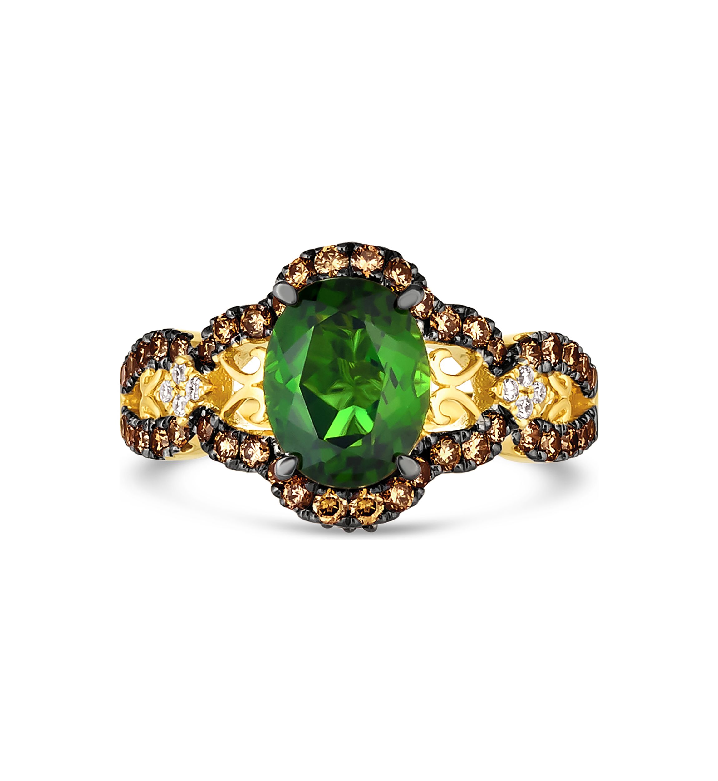 1.5 ct. t.w. Pistachio Diopside®, 5/8 ct. t.w. Chocolate Diamonds®, and Nude Diamonds™ Ring in 14K Yellow Gold