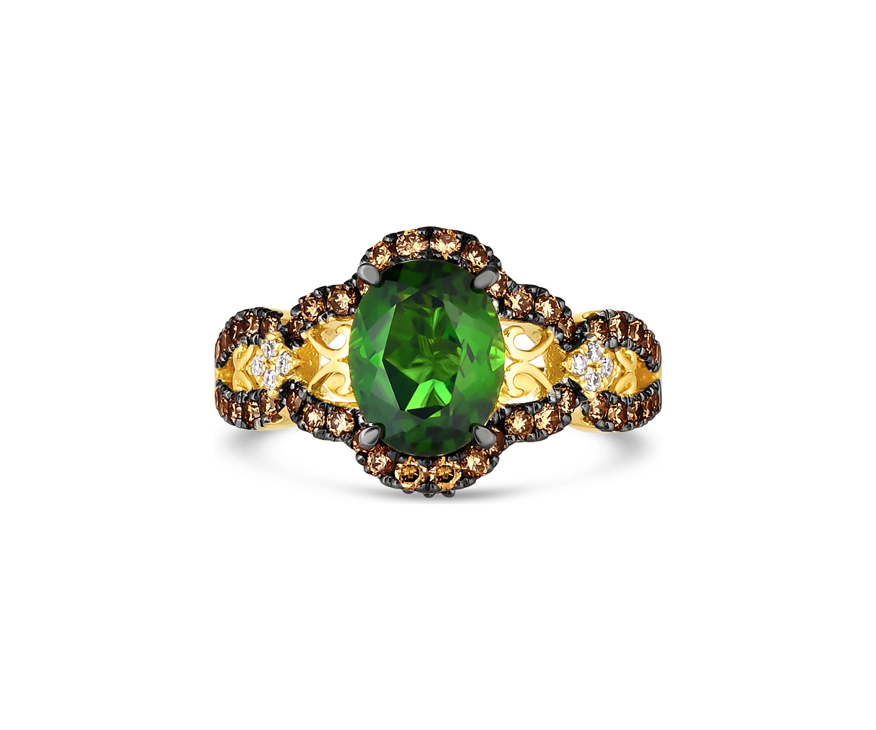 1.5 ct. t.w. Pistachio Diopside®, 5/8 ct. t.w. Chocolate Diamonds®, and Nude Diamonds™ Ring in 14K Yellow Gold