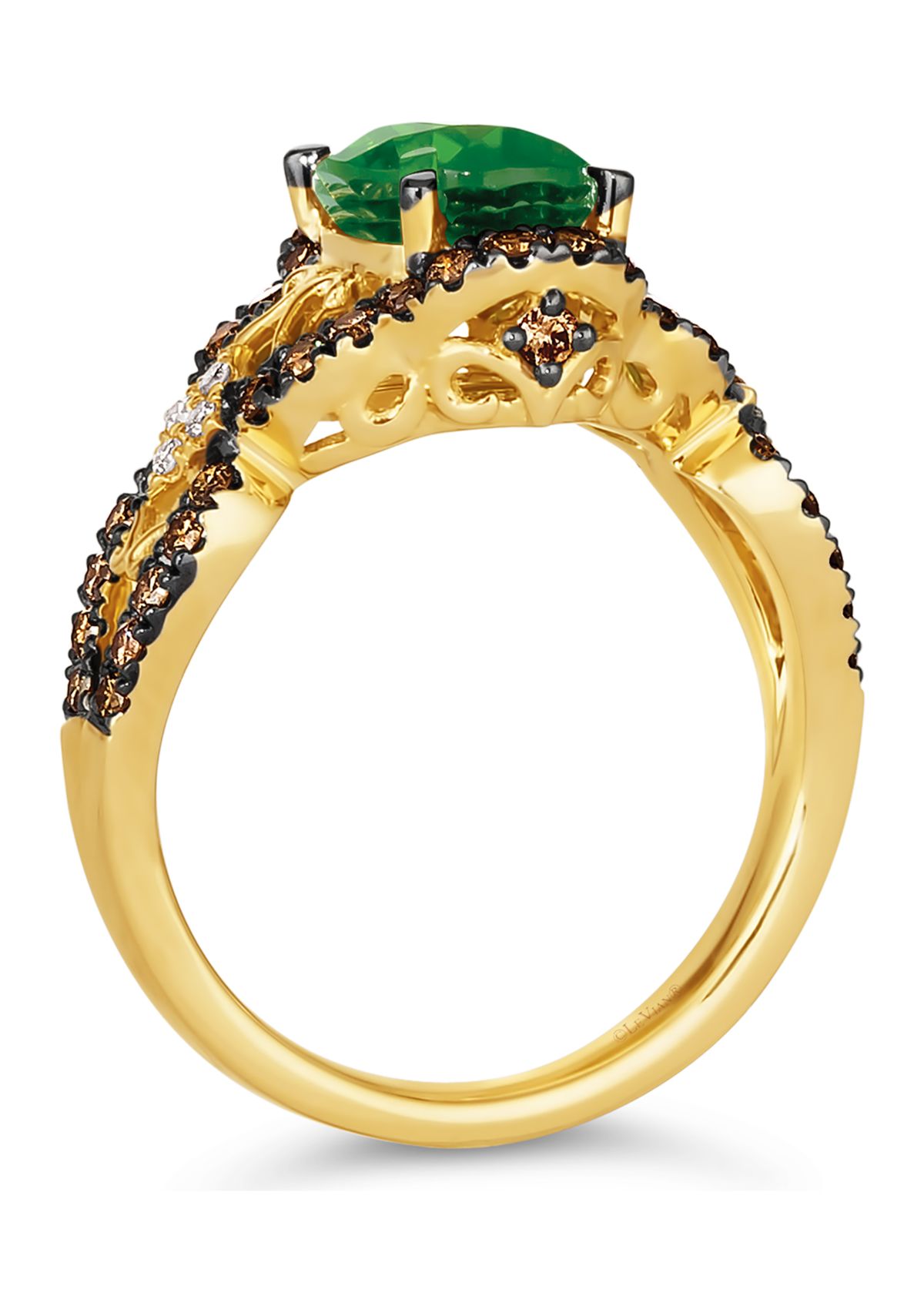 1.5 ct. t.w. Pistachio Diopside®, 5/8 ct. t.w. Chocolate Diamonds®, and Nude Diamonds™ Ring in 14K Yellow Gold