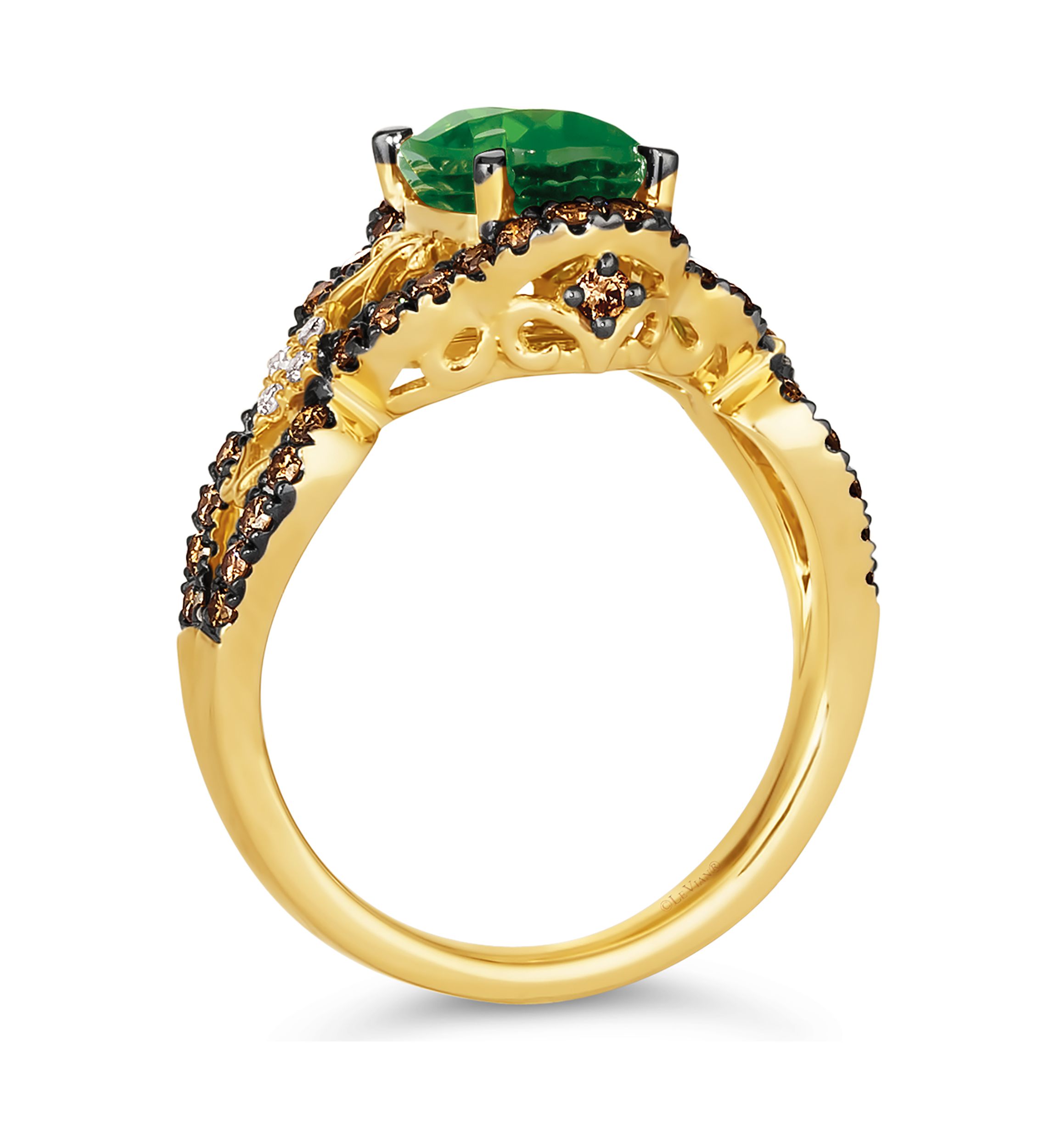 1.5 ct. t.w. Pistachio Diopside®, 5/8 ct. t.w. Chocolate Diamonds®, and Nude Diamonds™ Ring in 14K Yellow Gold