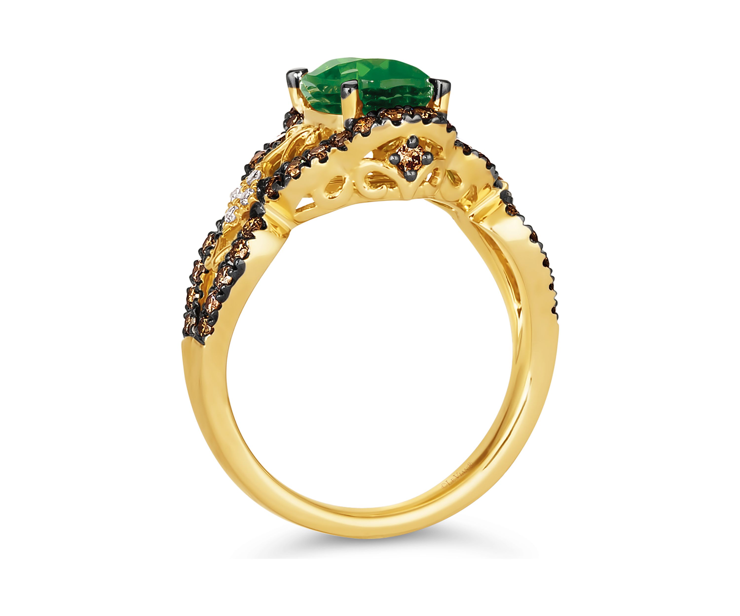 1.5 ct. t.w. Pistachio Diopside®, 5/8 ct. t.w. Chocolate Diamonds®, and Nude Diamonds™ Ring in 14K Yellow Gold