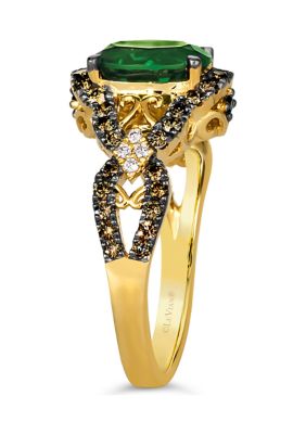 1.5 ct. t.w. Pistachio Diopside®, 5/8 ct. t.w. Chocolate Diamonds®, and Nude Diamonds™ Ring in 14K Yellow Gold