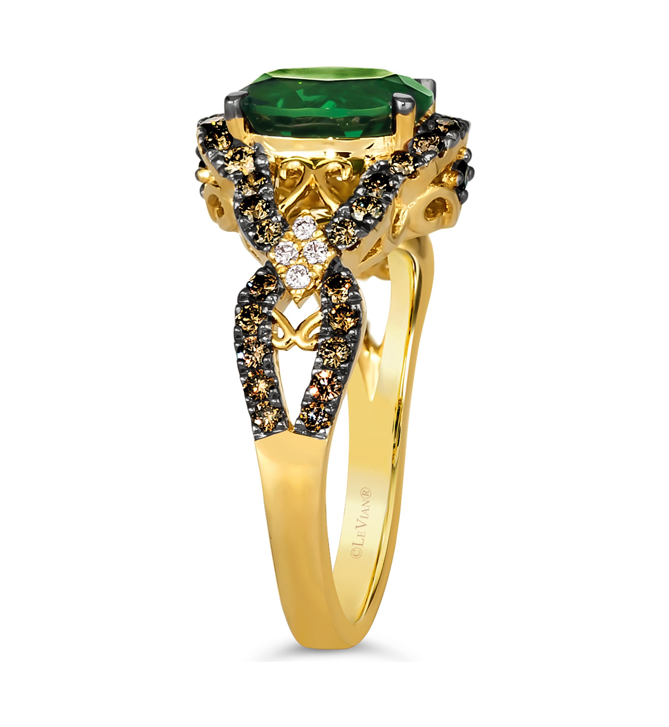 1.5 ct. t.w. Pistachio Diopside®, 5/8 ct. t.w. Chocolate Diamonds®, and Nude Diamonds™ Ring in 14K Yellow Gold