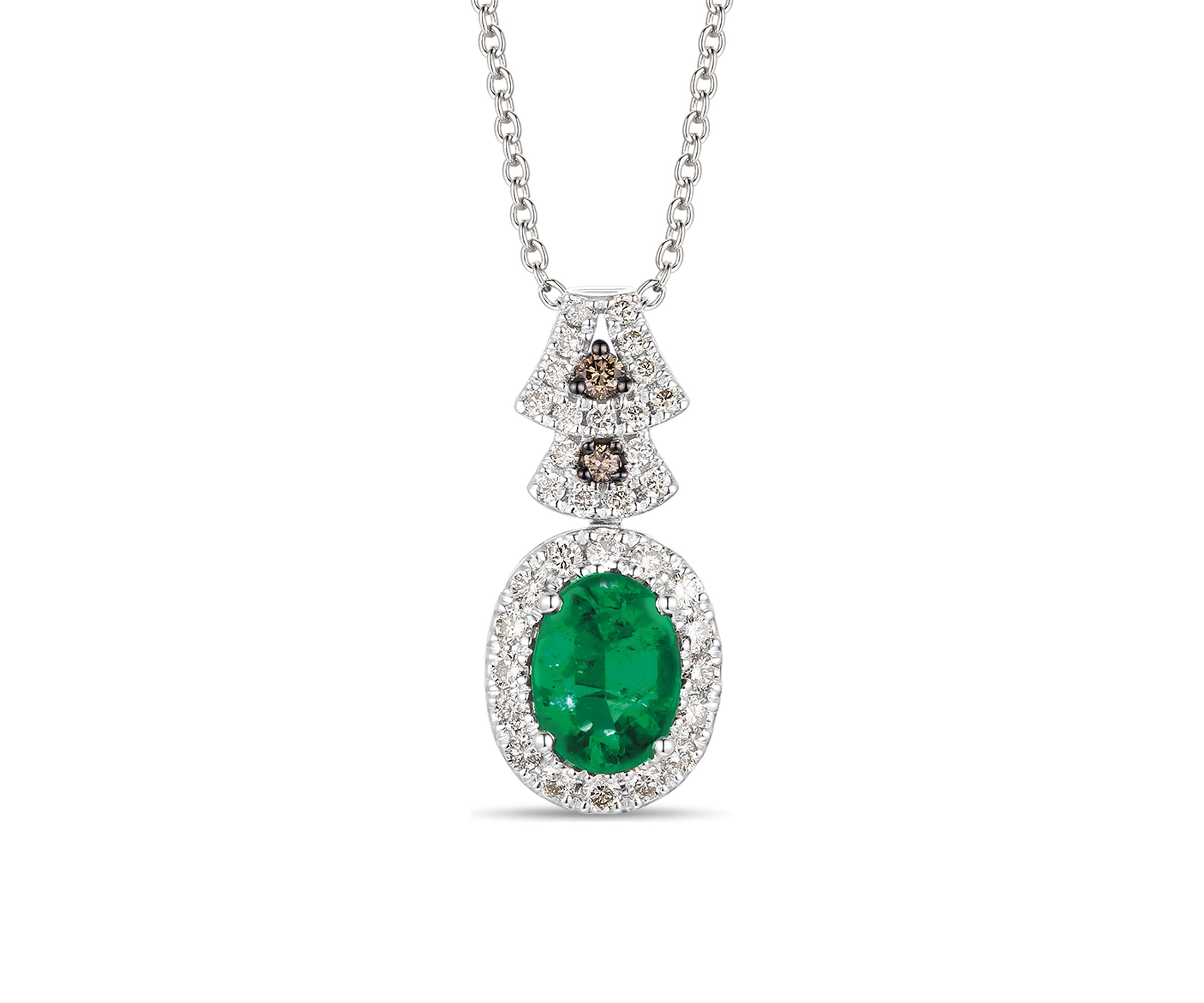  7/8 ct. t.w. Emerald, 1/3 ct. t.w. Nude Diamonds™, and Chocolate Diamonds® Necklace in 14K White Gold