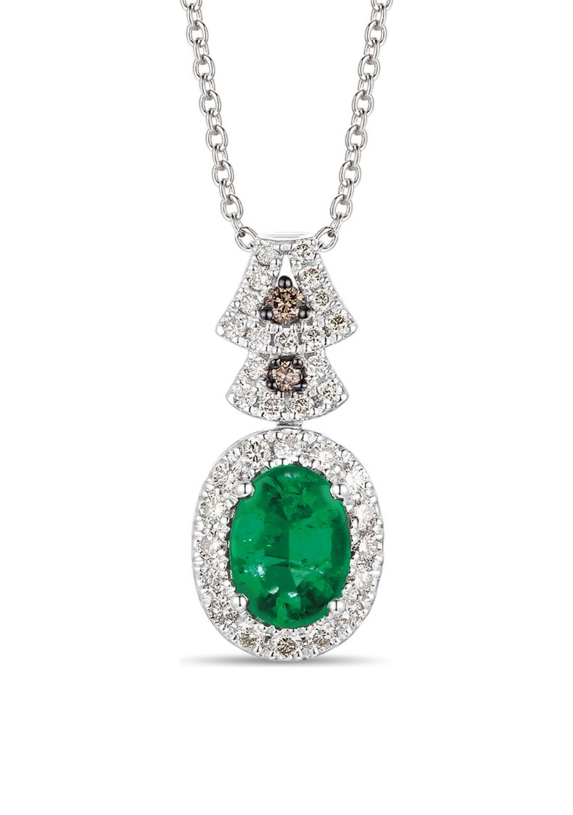  7/8 ct. t.w. Emerald, 1/3 ct. t.w. Nude Diamonds™, and Chocolate Diamonds® Necklace in 14K White Gold