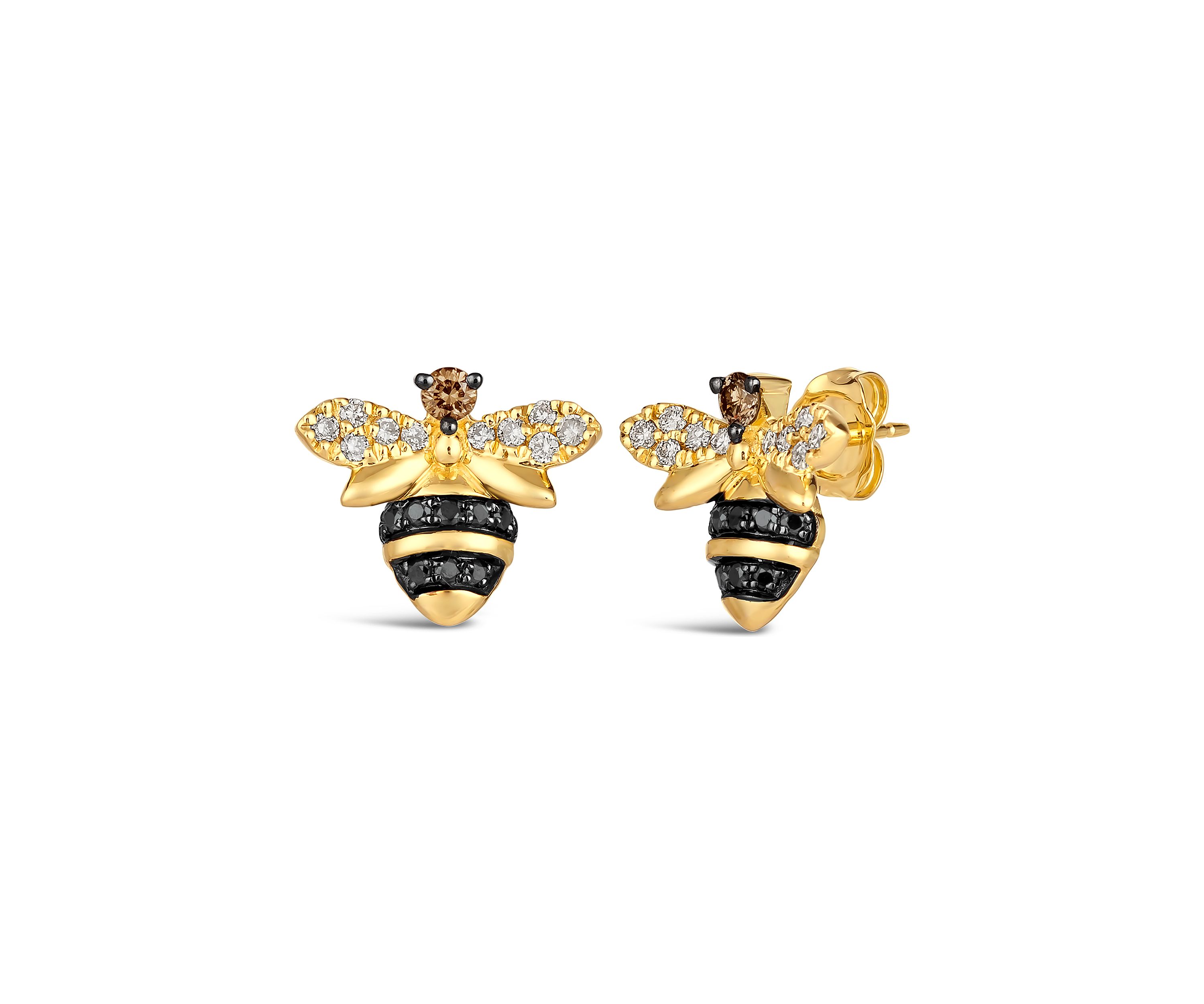 Stud Bee Earrings featuring 1/8 ct. t.w. Chocolate Diamonds®, 1/5 ct. t.w. Nude Diamonds™, 1/6 ct. t.w. Blackberry Diamonds® in 14K Honey Gold™