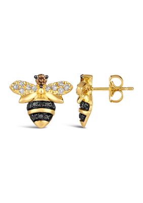 Stud Bee Earrings featuring 1/8 ct. t.w. Chocolate Diamonds®, 1/5 ct. t.w. Nude Diamonds™, 1/6 ct. t.w. Blackberry Diamonds® in 14K Honey Gold™
