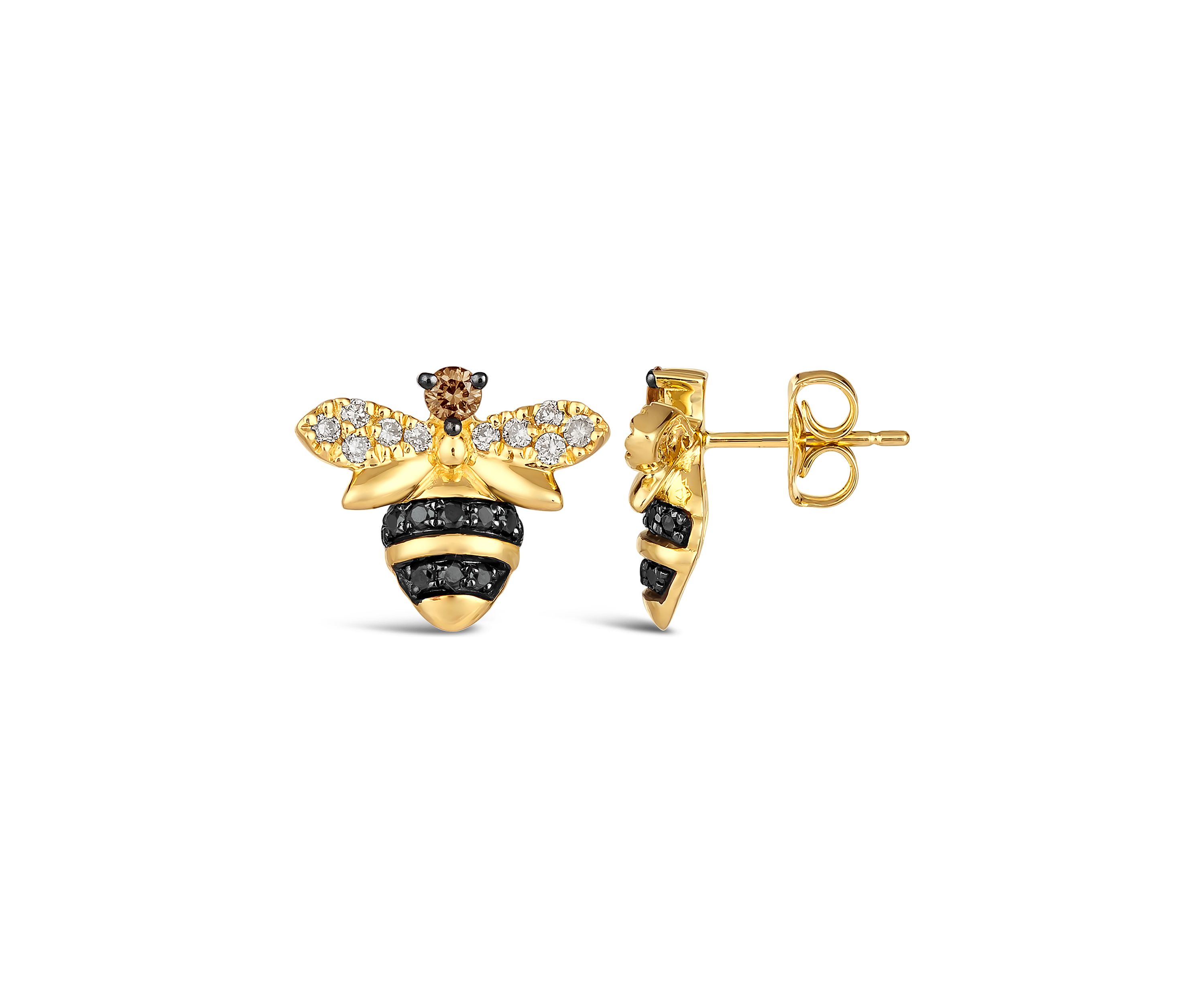 Stud Bee Earrings featuring 1/8 ct. t.w. Chocolate Diamonds®, 1/5 ct. t.w. Nude Diamonds™, 1/6 ct. t.w. Blackberry Diamonds® in 14K Honey Gold™