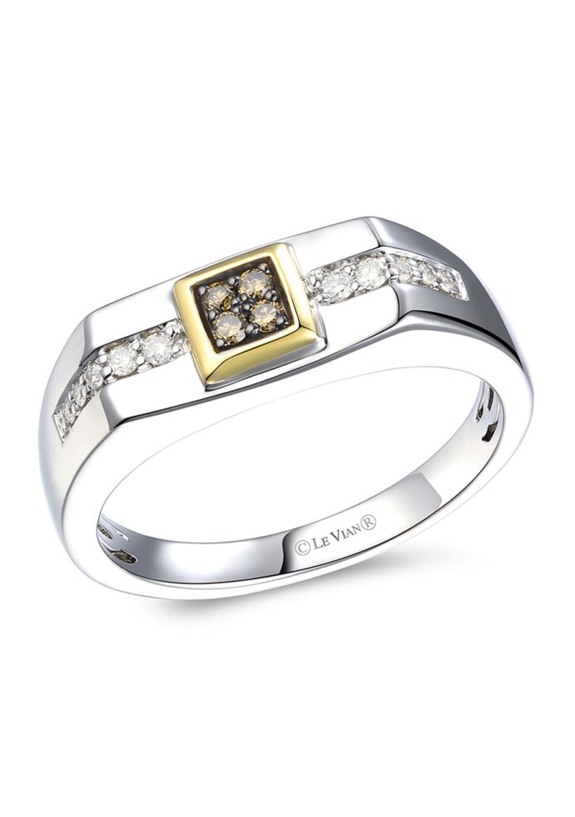 Mens 1/8 ct. t.w. Nude Diamonds™, 1/10 ct. t.w. Chocolate Diamonds® Ring in Sterling Silver and 14K Gold™