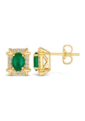 Earrings featuring7/8 ct. t.w. Emerald, 1/6 ct. t.w. Nude Diamonds™ Earrings in 14K Honey Gold™