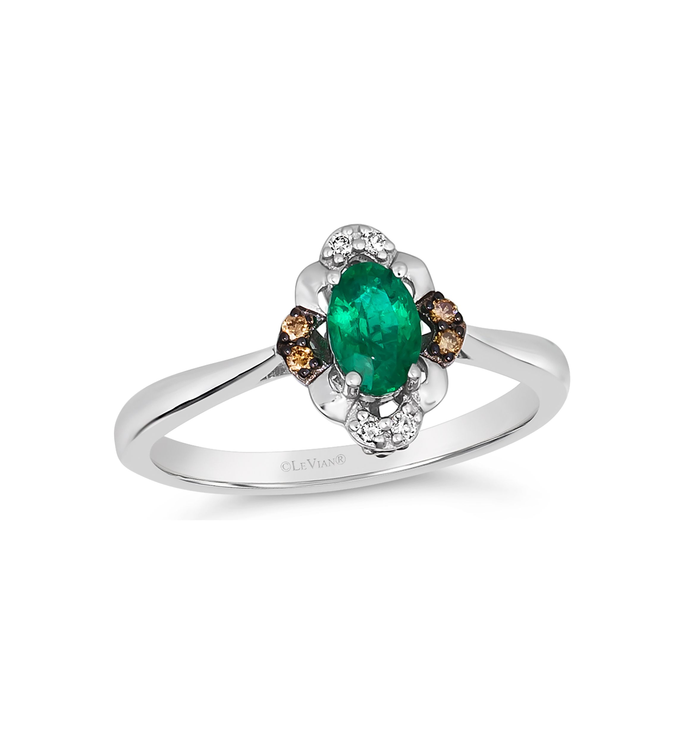  Ring featuring 3/8 ct. t.w. Emerald, 1/20 ct. t.w. Chocolate Diamonds®, Nude Diamonds™ in 14K Vanilla Gold®